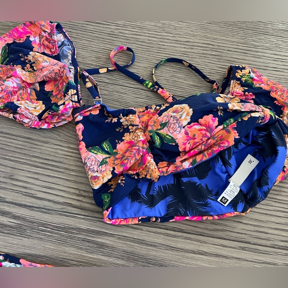 Maaji Peony Ebony Puff Sleeve Bikini Top M & Applause Reversible Bikini Bottom S - Picture 15 of 16